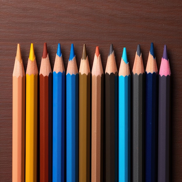 Colored pencils with brown background