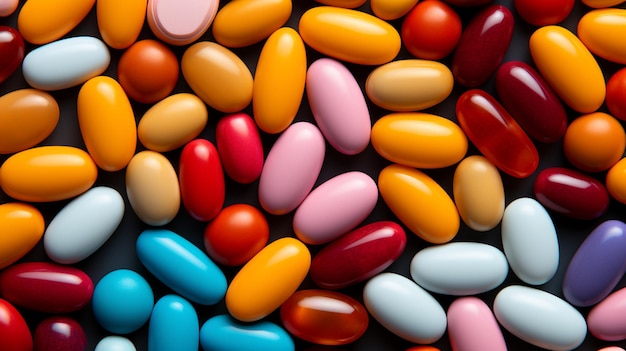 colored Pills on a colored background top view medicine treatment illness