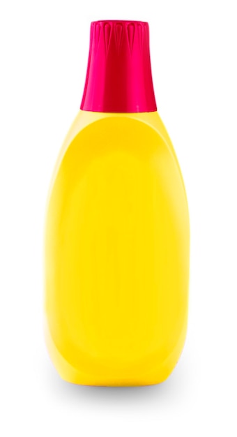 Colored plastic bottle with household chemicals on a white background