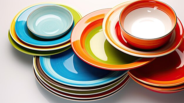 Colored plates on a white background Deep and shallow plates Dishes