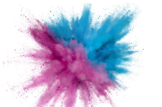 Colored powder explosion. Abstract closeup dust on backdrop. Colorful explode. Paint holi