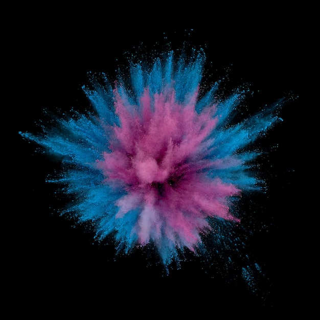 Фото Взрыв цветного порошка. абстрактная пыль крупным планом на фоне. красочный взрыв. краска холи