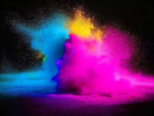 Colored powder explosion black background