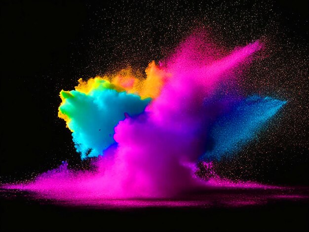 Colored powder explosion black background