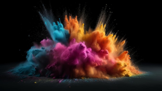 Photo colored powder explosion copy space generative ai