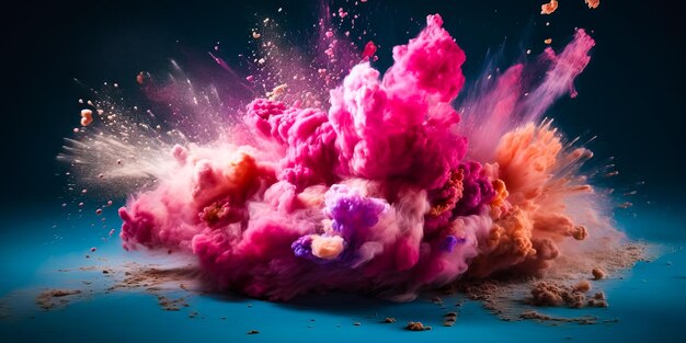 Colored powder explosion on dark background Freeze motion Ai generative