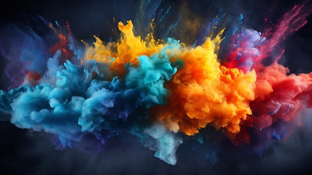 Colored powder explosion on dark gradient background