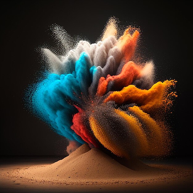 Colored powder explosion effect on black background