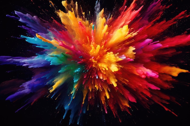 Photo colored powder explosion on gradient dark background closeup abstract colorful explosion on a black background ai generated