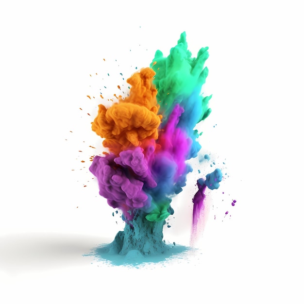 Colored powder explosion on gradient white background