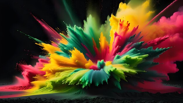 Colored powder explosion splash red yellow green color powder black background Black history month