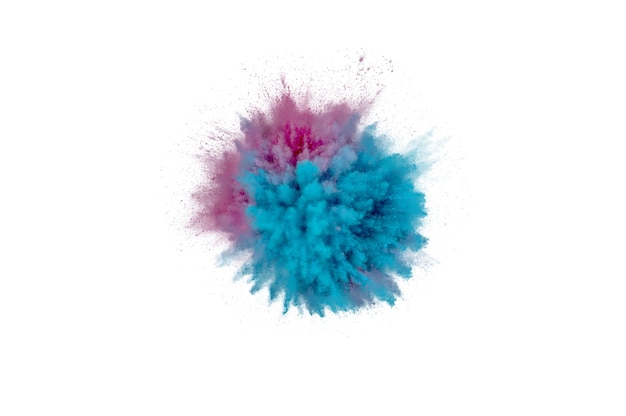 Foto esplosione di polvere colorata su sfondo bianco. polvere astratta del primo piano sul contesto. esplosione colorata. dipingi holi
