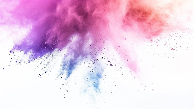 Colored powder explosion on a white background Abstract closeup dust on backdrop Generative Ai