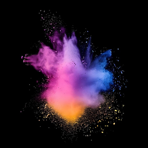 Colored powder explosion on a white background for design Happy Holi greeting card or wishes