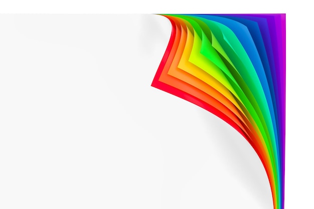 Colored rainbow curled corners 3D rendering