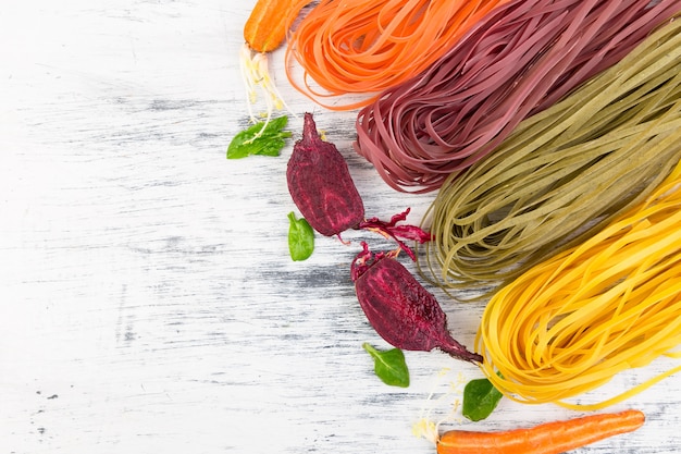 Colored Raw Vegetable Vegetarian Pasta.