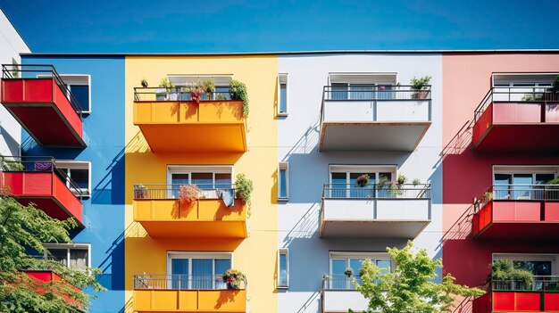 Foto facciata colorata di un edificio residenziale con balconi