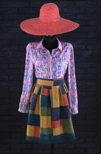 colored shirt and skirt on a mannequin