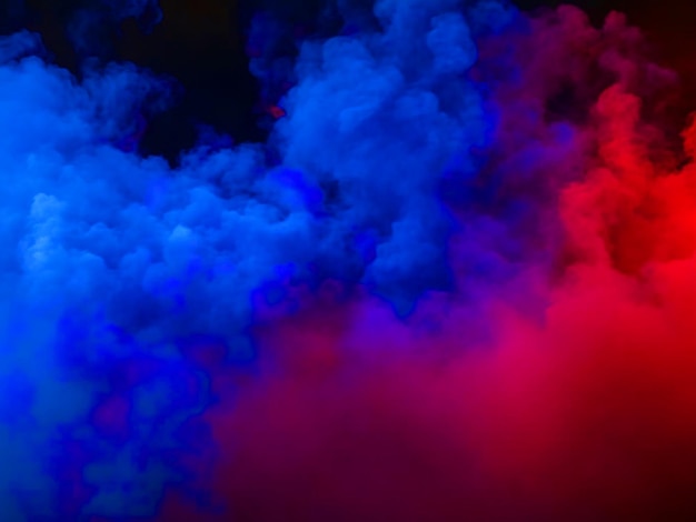 Colored smoke on a dark background blue and red light with smoke