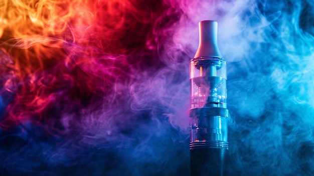 Photo colored smoke electronic cigarette closeup