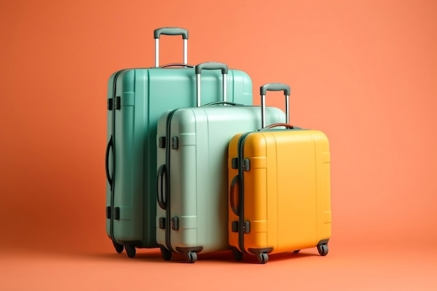 Colored suitcases on a background travel vacation concept Generative Ai