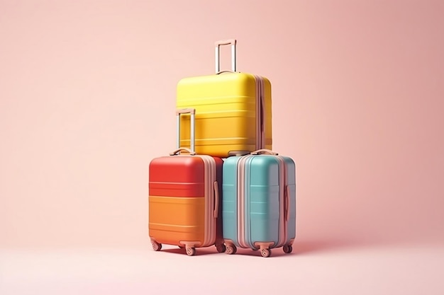 Цветные чемоданы на фоне концепции путешествия и отдыха Generative Ai