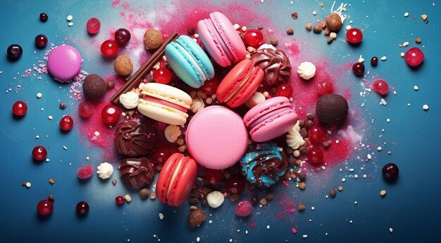 Colored sweets on abstract background colored candy on background sweet cookies