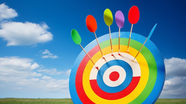 Colored target board with arrows in the sun against