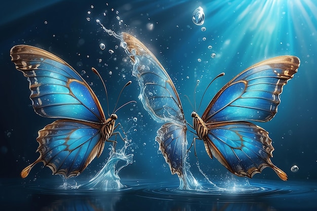 colored tropical butterfly on the background of water