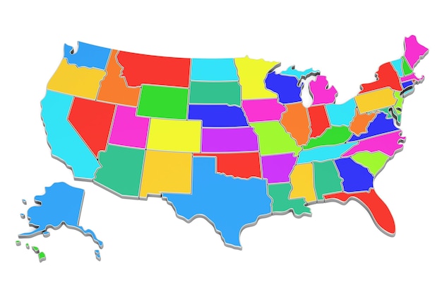 Photo colored united states of america map 3d rendering