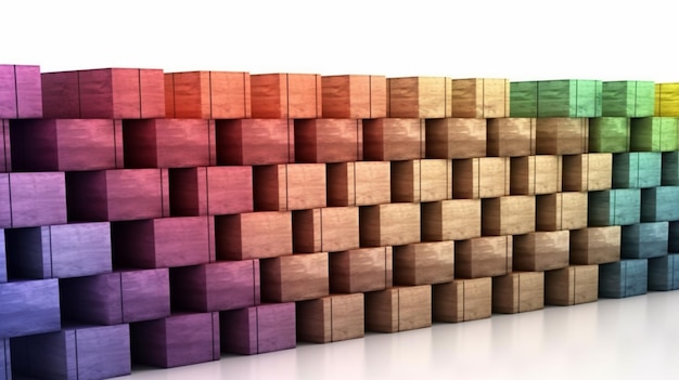 Colored wooden blocks aligned in a rainbow spectrum isolated on a white background Generative AI