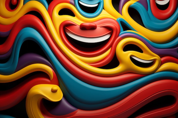 Foto arte 3d colorata di volti sorridenti