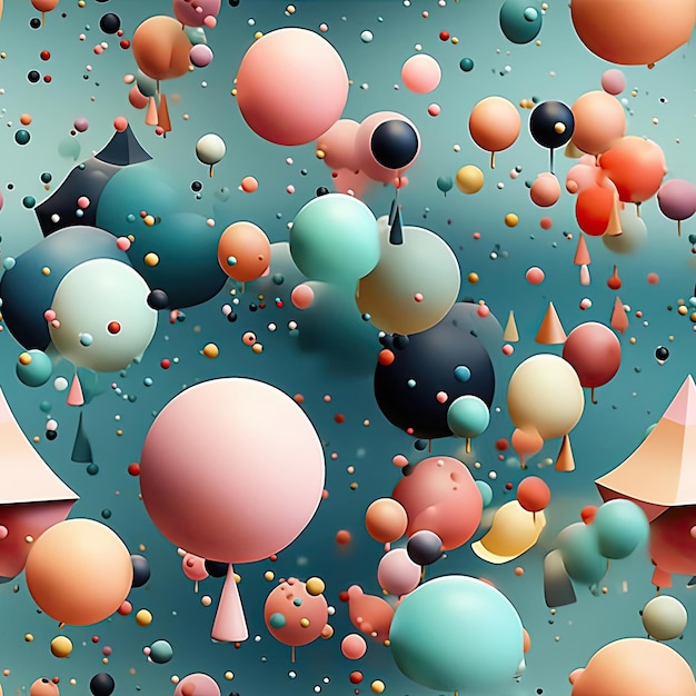 Colorful 3D art with balloons and dots in a whimsical style tiled