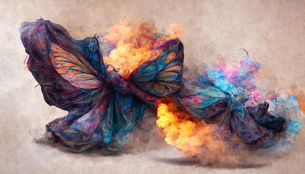 Colorful 3D Backgrande merged with smoke in surreal atmosphere