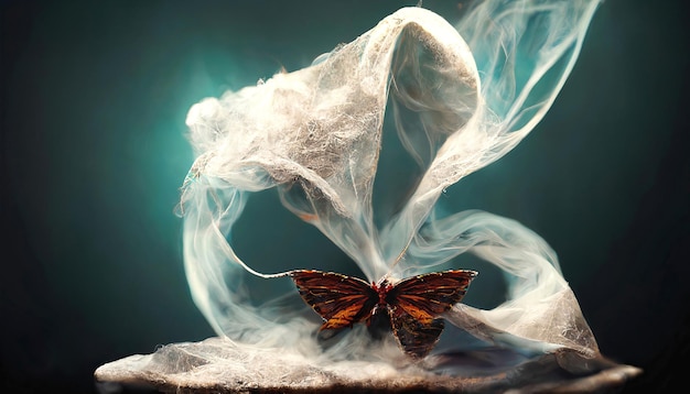 Colorful 3D Backgrande merged with smoke in surreal atmosphere