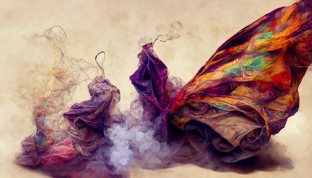 Colorful 3D Backgrande merged with smoke in surreal atmosphere