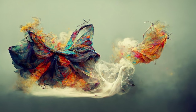 Colorful 3D Backgrande merged with smoke in surreal atmosphere