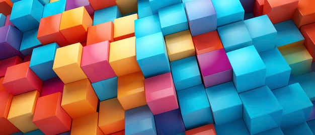 Colorful 3d blocks grouped in a dynamic composition vivid multicolored cubic shapes creating a playful pattern ai generative