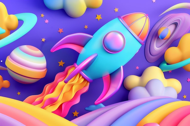 Colorful 3D cartoon space explorer