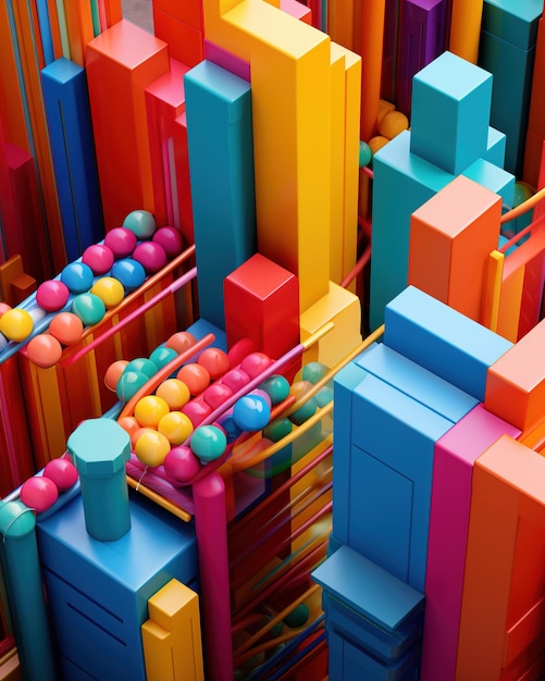 Colorful 3D City with Marbles
