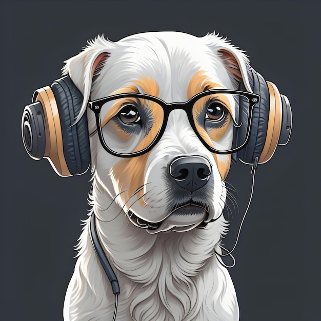 Colorful 3d dog illustrations vector with headphones