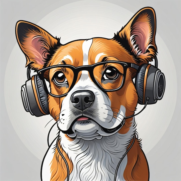Colorful 3d dog illustrations vector with headphones
