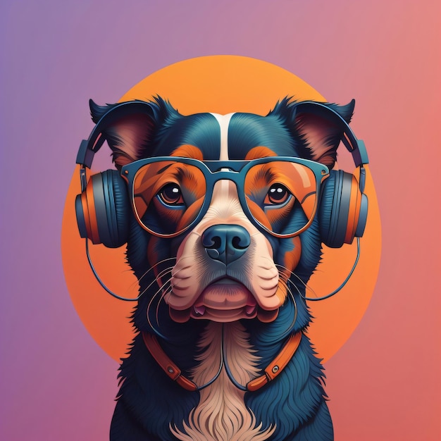 Colorful 3d dog illustrations vector with headphones