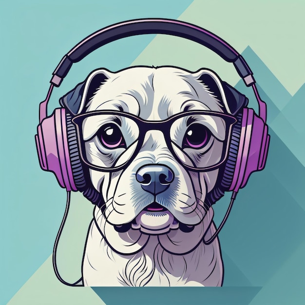 Colorful 3d dog illustrations vector with headphones