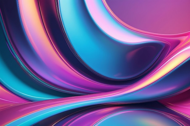 Colorful 3d fluid shape holographic gradient geometric art poster template dispersion effect glass 3d rendering