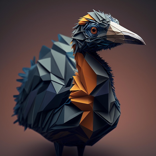 Colorful 3d geometric low polygonal emu bird AI Generated