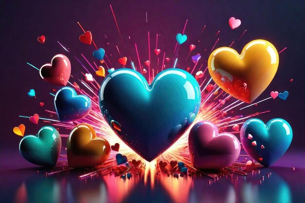 Colorful 3d heart shapes creative background