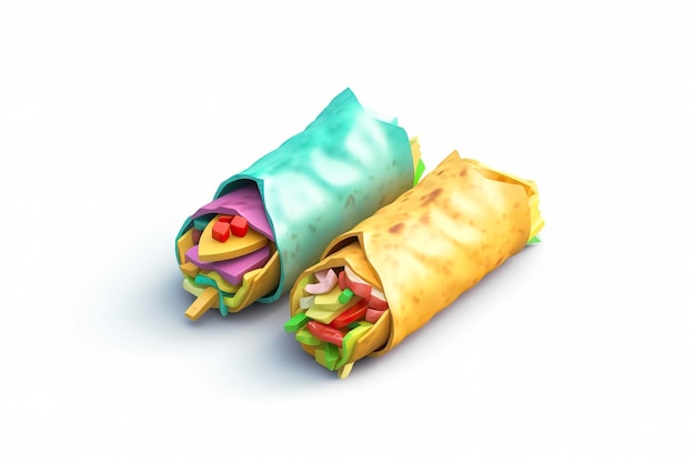 Photo colorful 3d icon of burito 3d rendering white background isometric translucent c4d blender clean generat ai