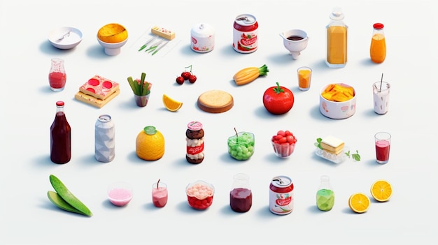 Photo colorful 3d icon sets of food and beverage industry