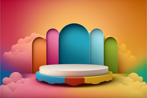 Colorful 3d illustration podium, Holi gulal